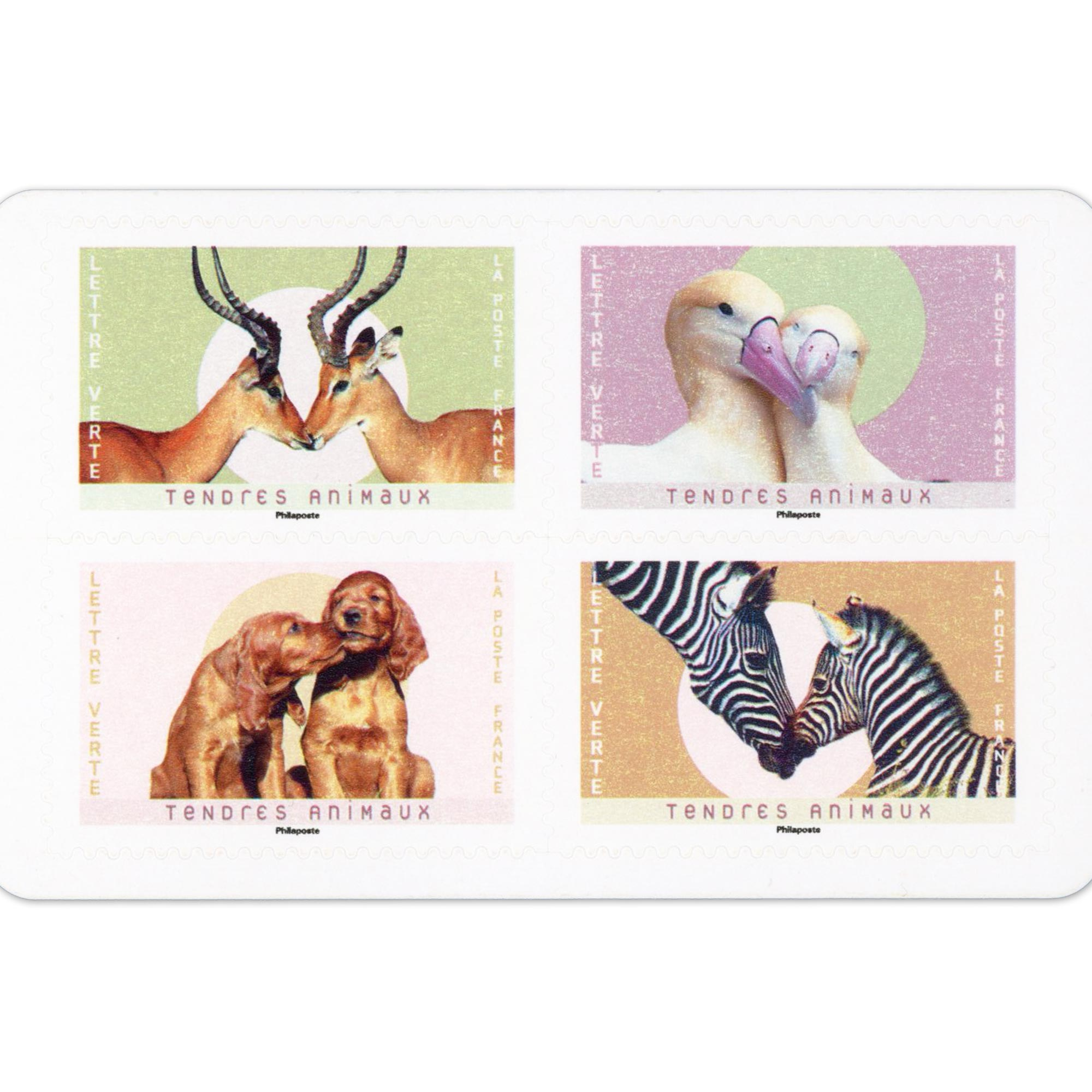 CARNET FRANCE BC2242 TENDRES ANIMAUX, TIMBRES POUR AFFRANCHIR 12 LETTRES 20G