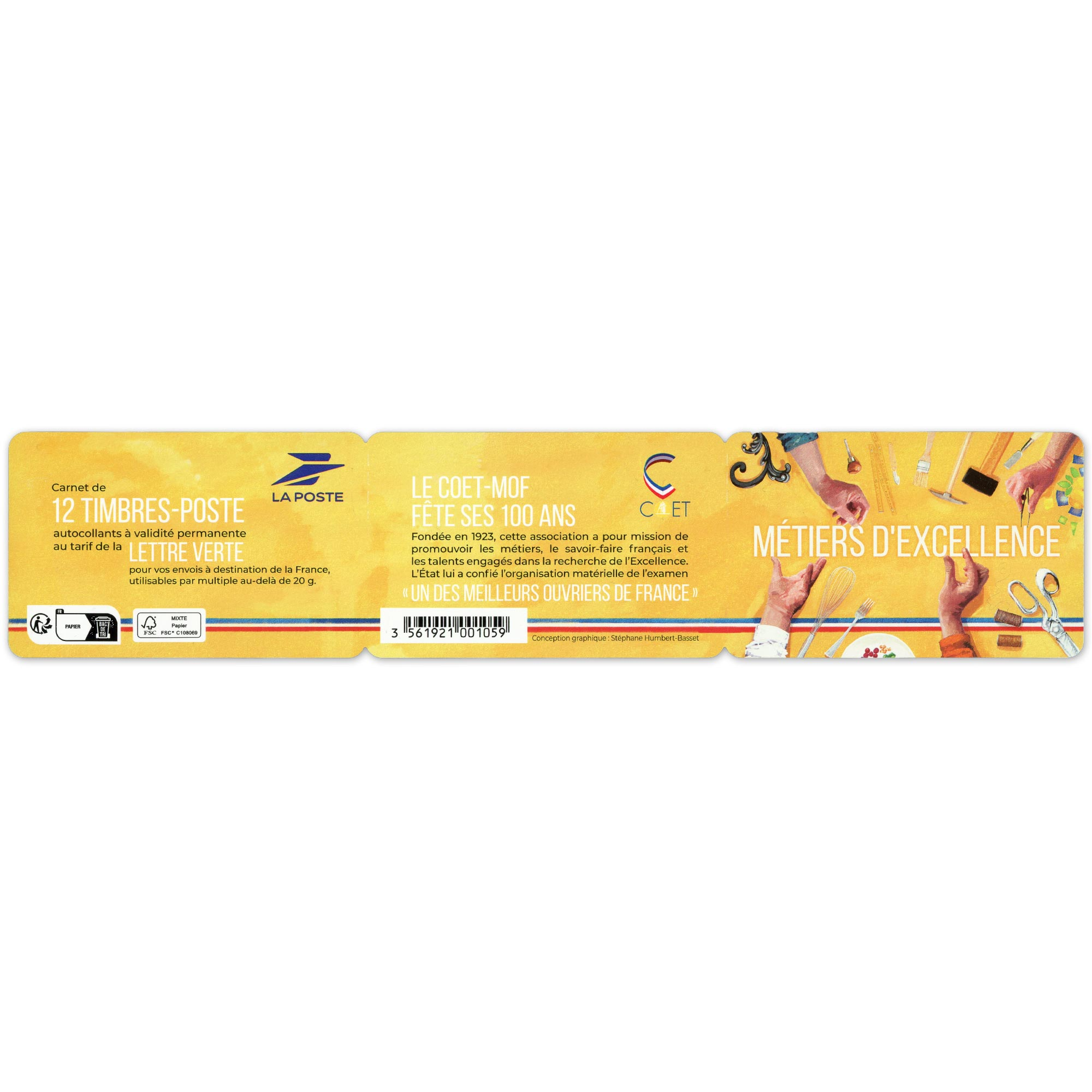 CARNET FRANCE BC2254 MÉTIERS D'EXCELLENCE TIMBRES POUR AFFRANCHIR 12 LETTRES 20G
