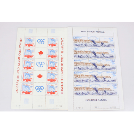 STOCK FEUILLES SAINT PIERRE ET MIQUELON ANNÉES 80/90 TIMBRES NEUFS, FACIALE 413€