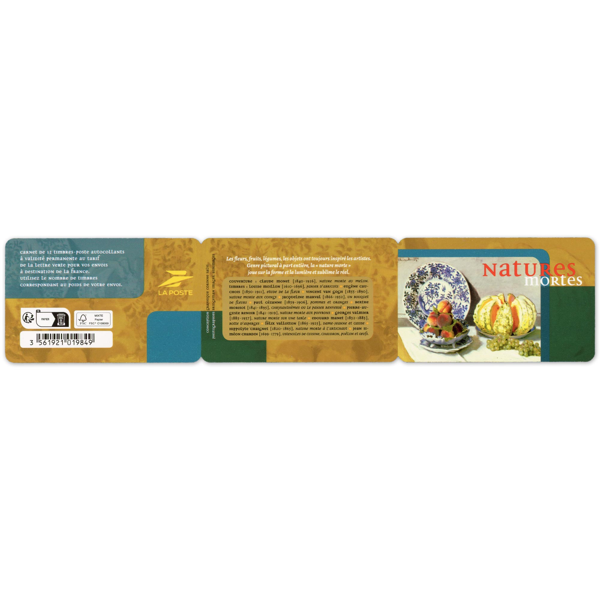 CARNET FRANCE BC2332 NATURES MORTES, TIMBRES POUR AFFRANCHIR 12 LETTRES 20G