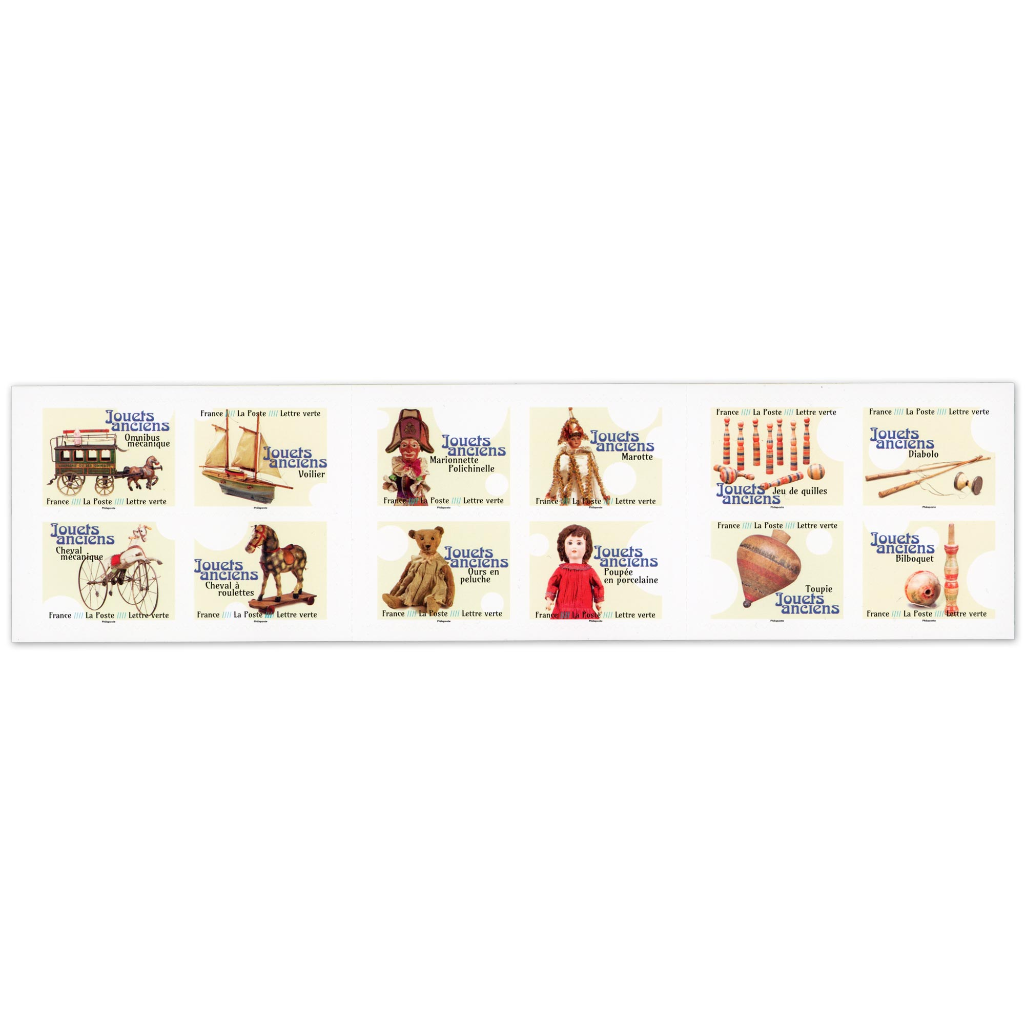 CARNET FRANCE BC2363 JOUETS ANCIENS, TIMBRES POUR AFFRANCHIR 12 LETTRES 20G