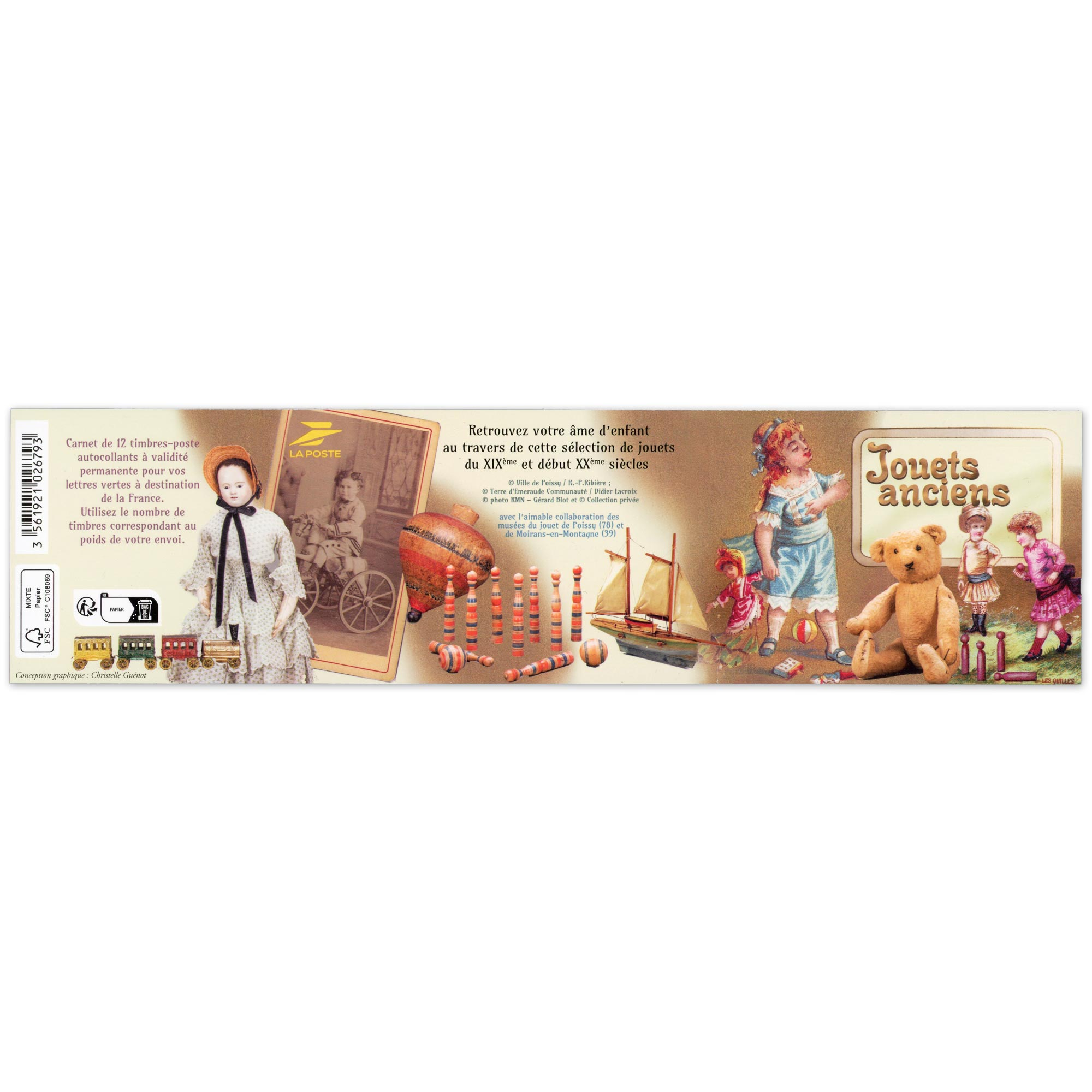 CARNET FRANCE BC2363 JOUETS ANCIENS, TIMBRES POUR AFFRANCHIR 12 LETTRES 20G