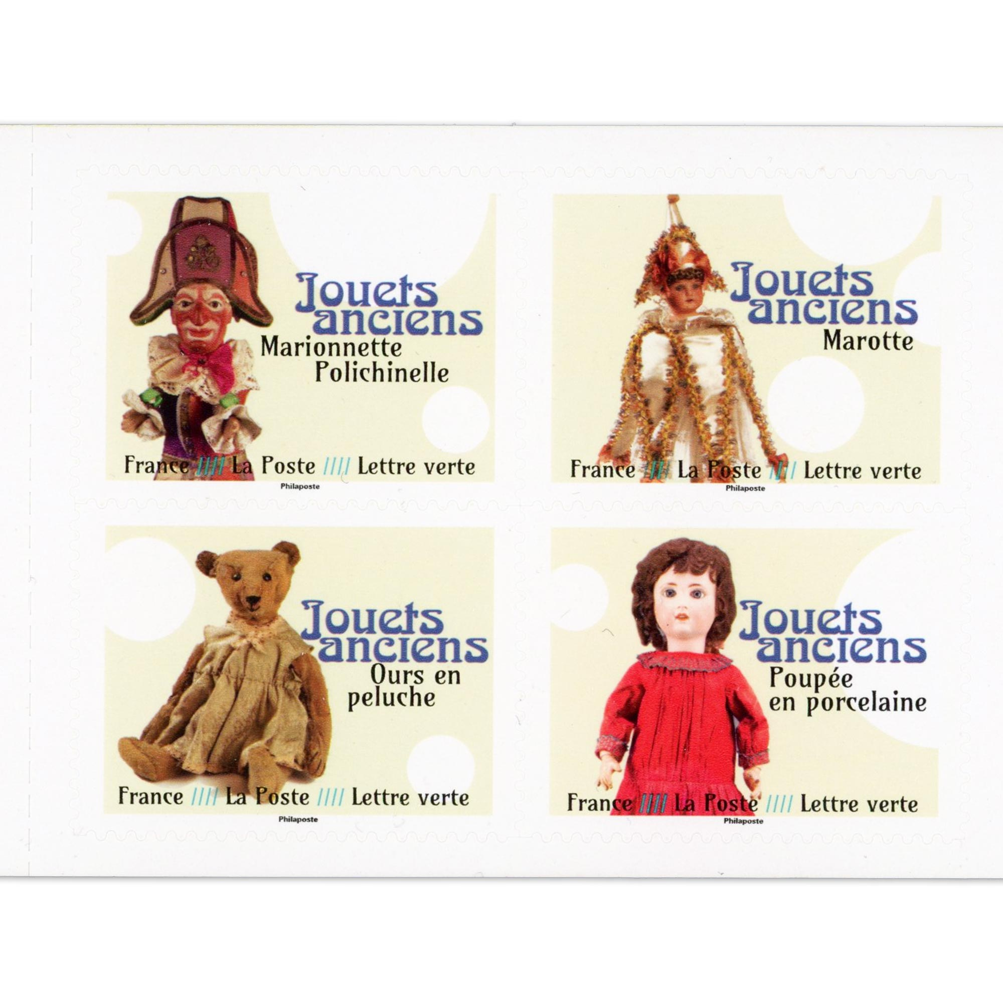 CARNET FRANCE BC2363 JOUETS ANCIENS, TIMBRES POUR AFFRANCHIR 12 LETTRES 20G