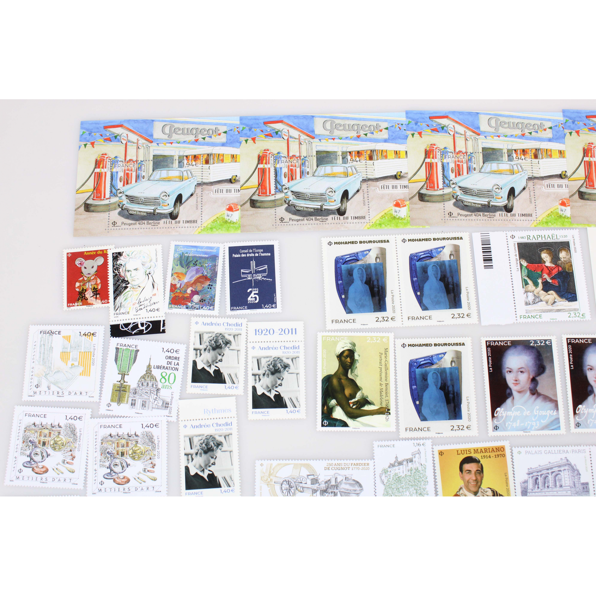LOT DE FRANCE ANNÉE 2020 TIMBRES POSTE NEUFS**, VALEUR FACIALE 128 EUROS