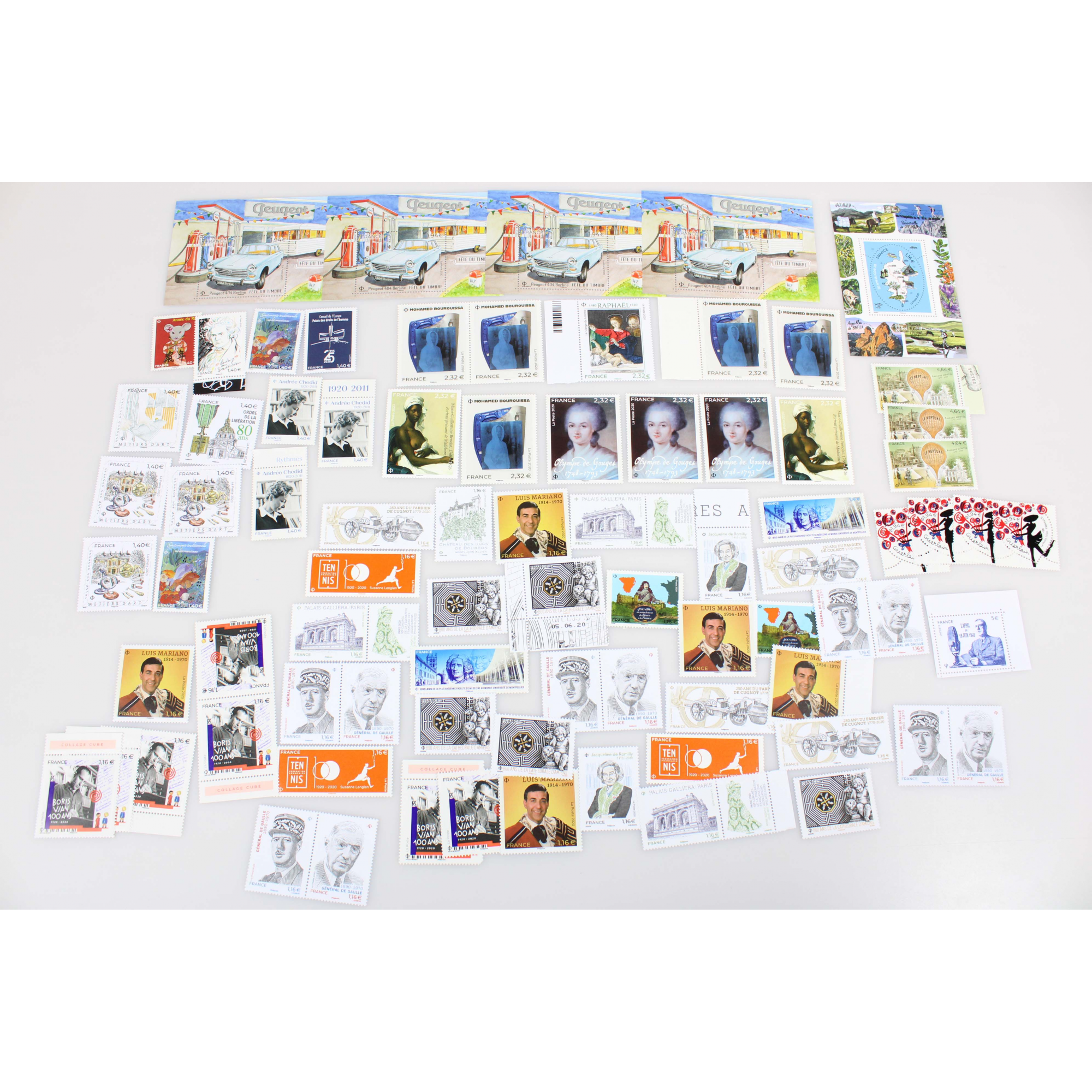 LOT DE FRANCE ANNÉE 2020 TIMBRES POSTE NEUFS**, VALEUR FACIALE 128 EUROS