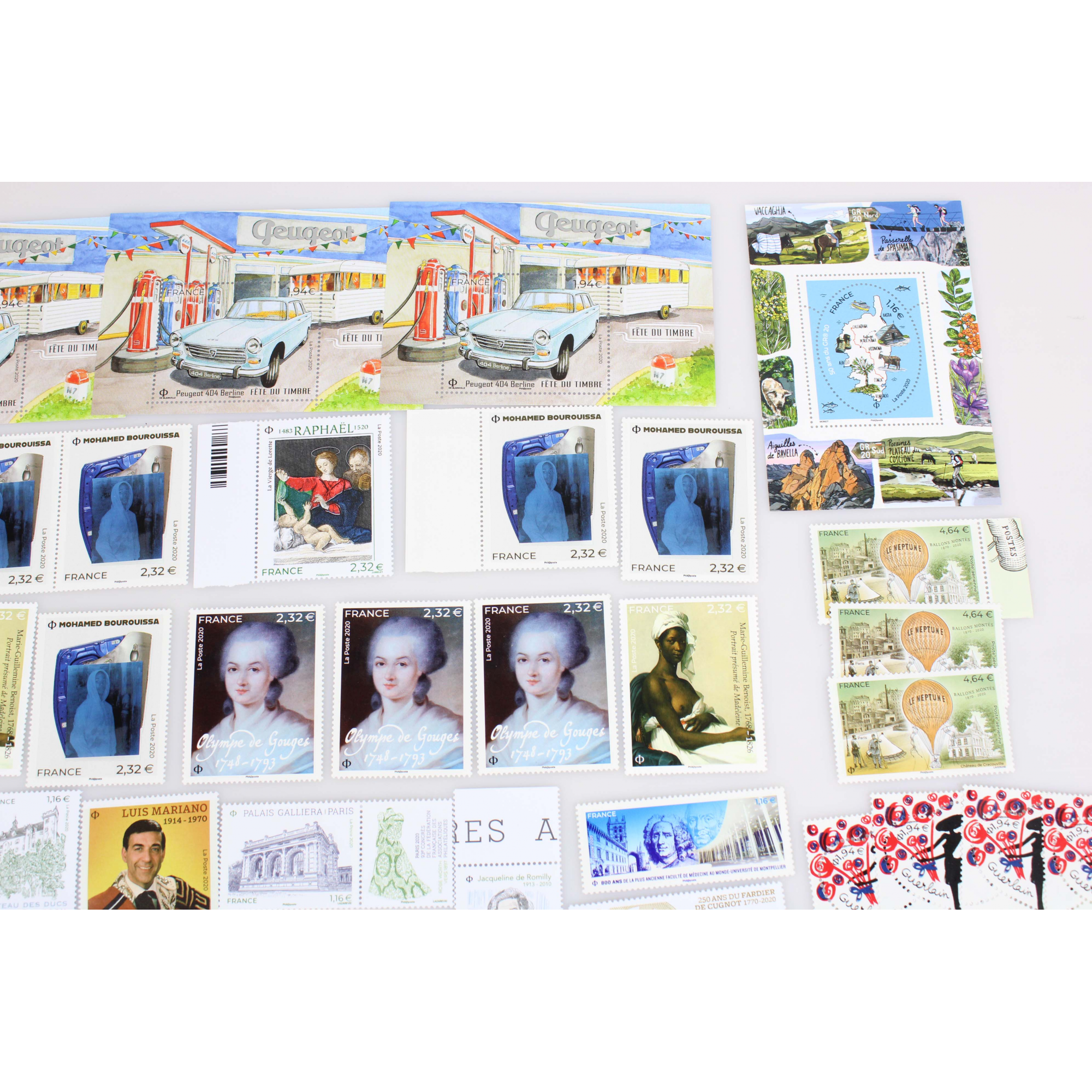 LOT DE FRANCE ANNÉE 2020 TIMBRES POSTE NEUFS**, VALEUR FACIALE 128 EUROS