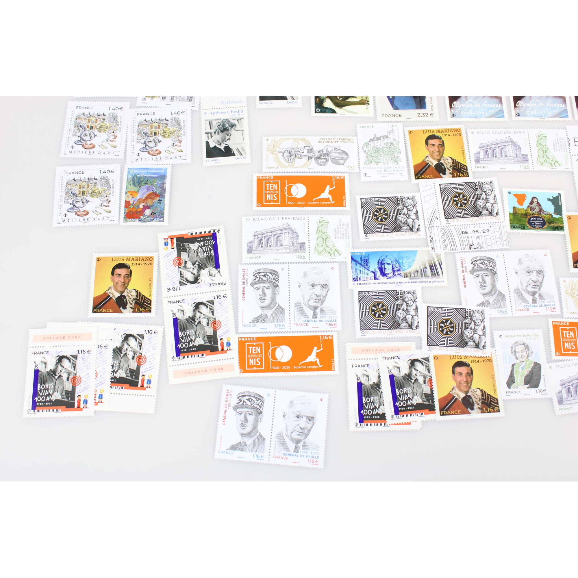 LOT DE FRANCE ANNÉE 2020 TIMBRES POSTE NEUFS**, VALEUR FACIALE 128 EUROS
