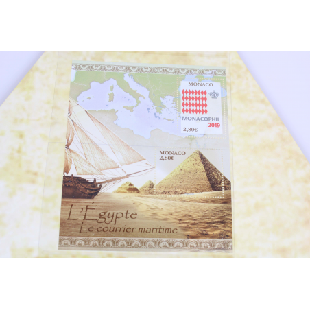 MONACOPHIL POCHETTE MONACO 2019 L'EGYPTE AVEC UN BLOC-FEUILLET TIMBRES NEUFS**