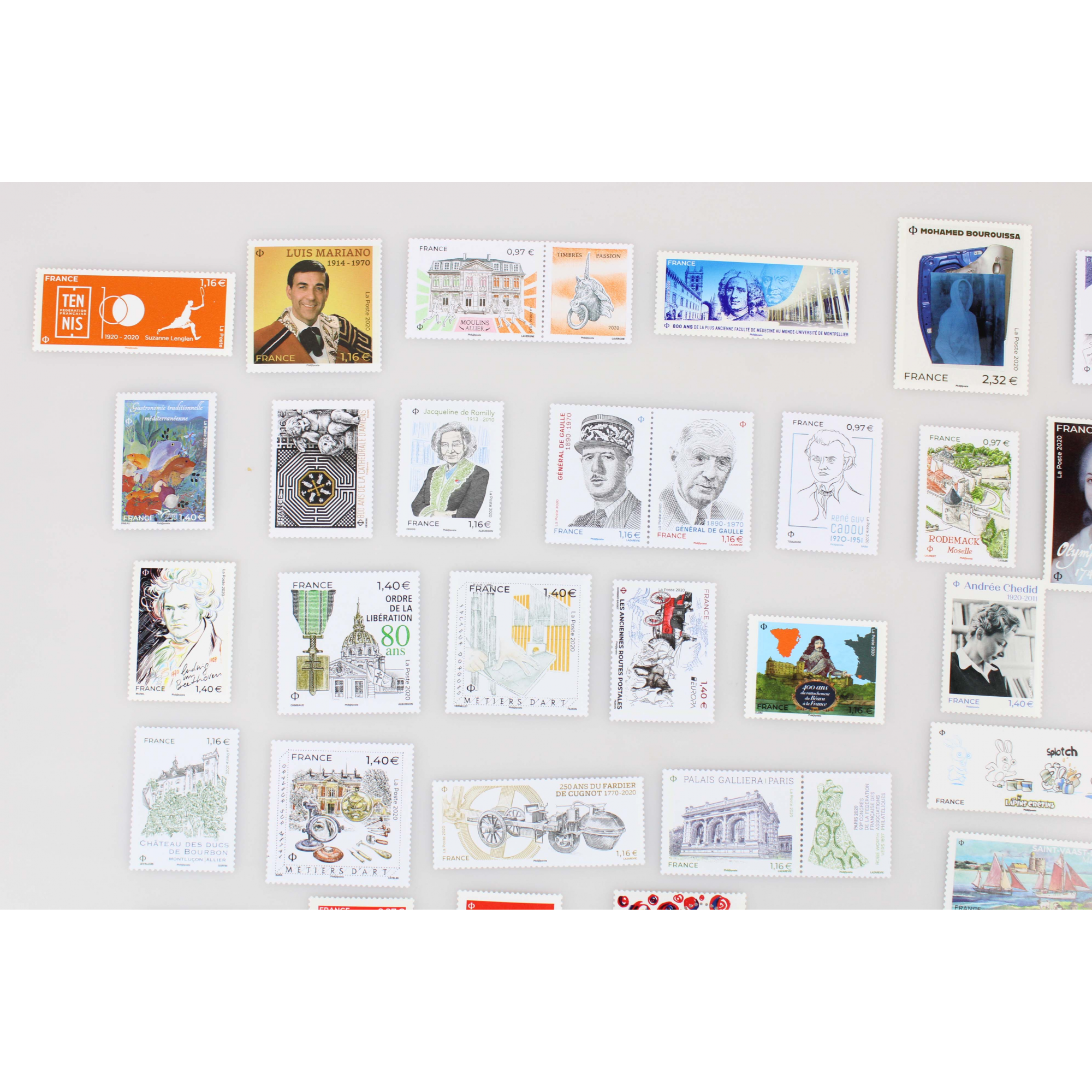 LOT DE FRANCE ANNÉE 2020 TIMBRES POSTE NEUFS**, VALEUR FACIALE 53 EUROS