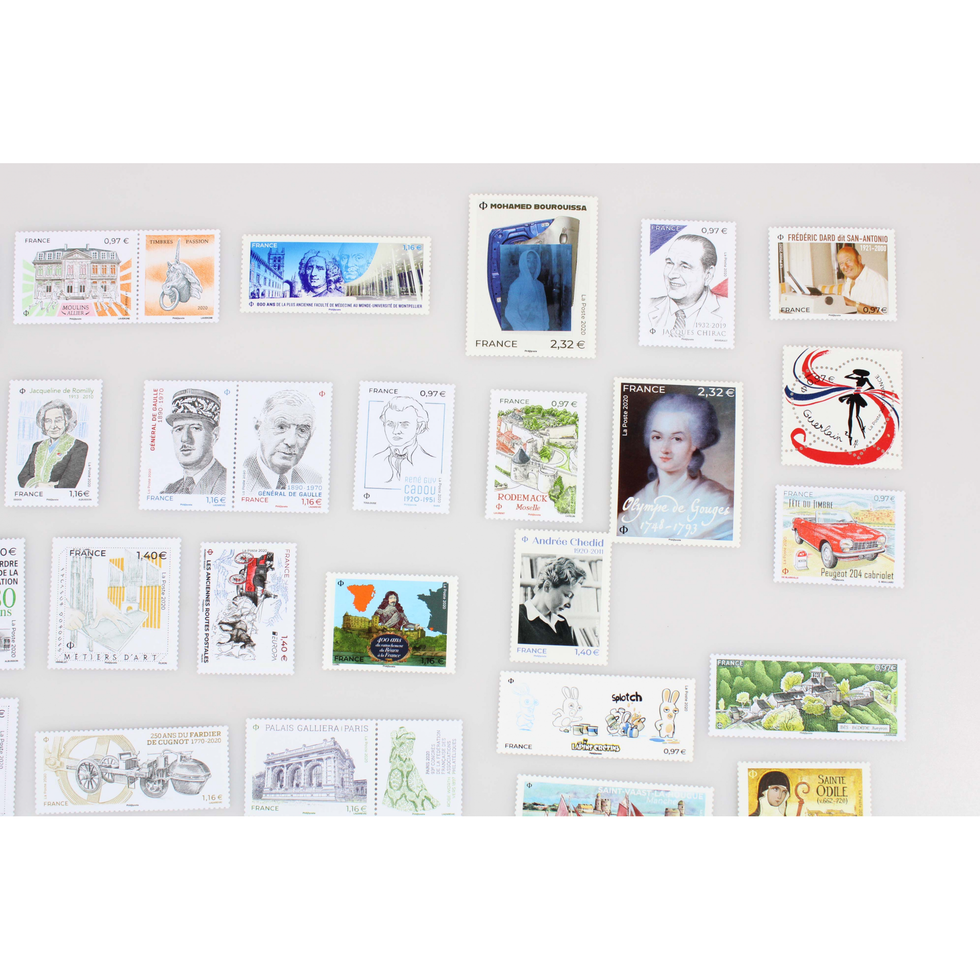 LOT DE FRANCE ANNÉE 2020 TIMBRES POSTE NEUFS**, VALEUR FACIALE 53 EUROS