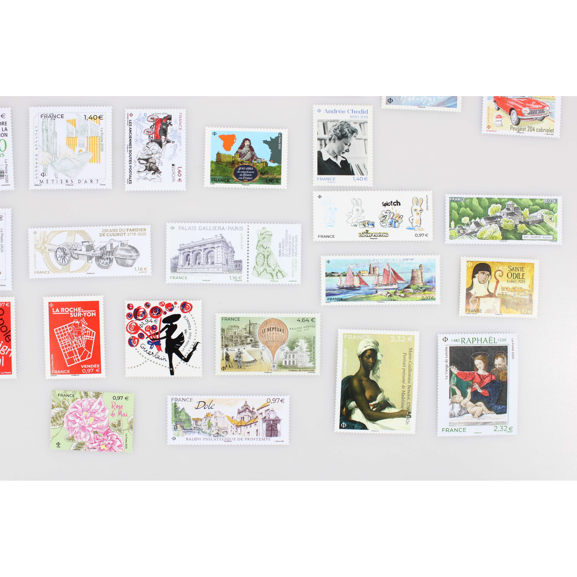 LOT DE FRANCE ANNÉE 2020 TIMBRES POSTE NEUFS**, VALEUR FACIALE 53 EUROS