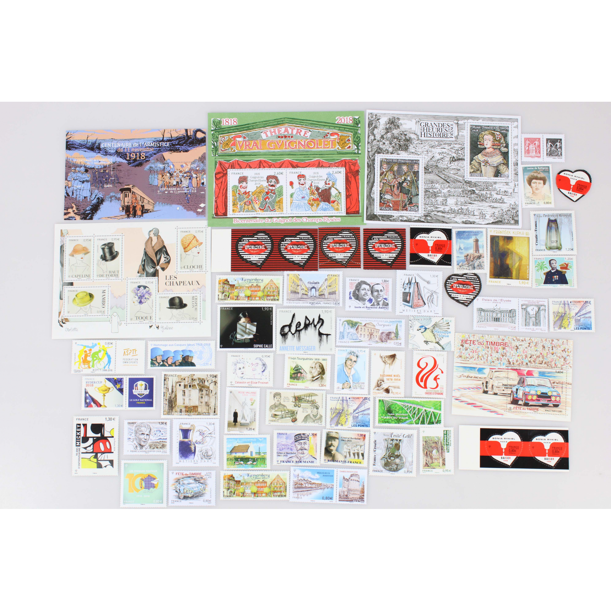 LOT DE FRANCE TIMBRES NEUFS** ANNÉE 2018 TIMBRES-POSTE ET BLOCS FACIALE 83 EUROS