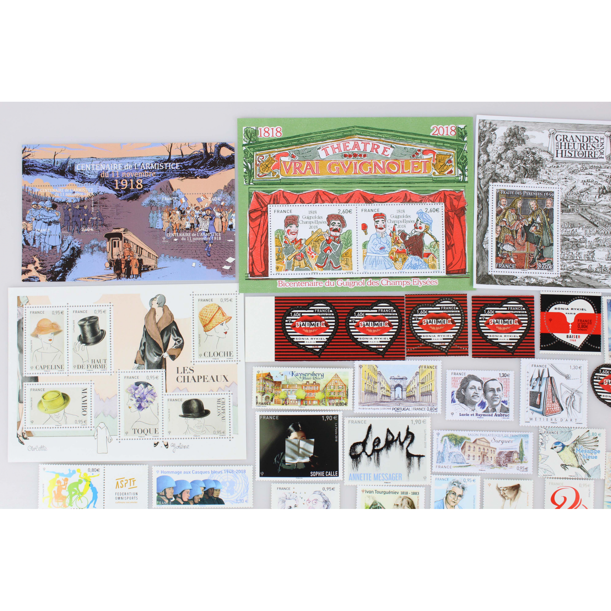 LOT DE FRANCE TIMBRES NEUFS** ANNÉE 2018 TIMBRES-POSTE ET BLOCS FACIALE 83 EUROS