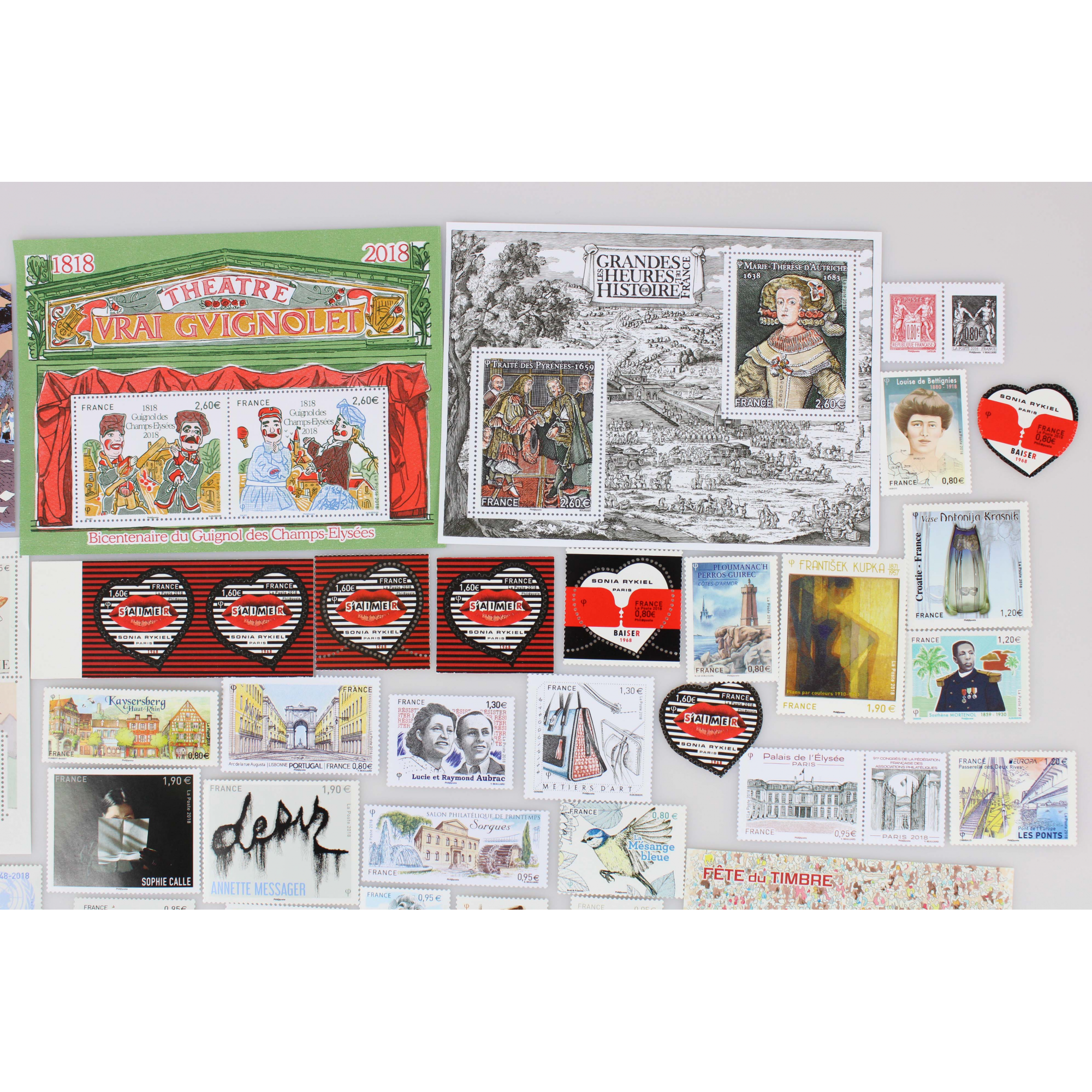 LOT DE FRANCE TIMBRES NEUFS** ANNÉE 2018 TIMBRES-POSTE ET BLOCS FACIALE 83 EUROS