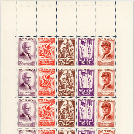 FRANCE FEUILLE F580A AU PROFIT DU SECOURS NATIONAL - PÉTAIN TIMBRES NEUFS** 1943