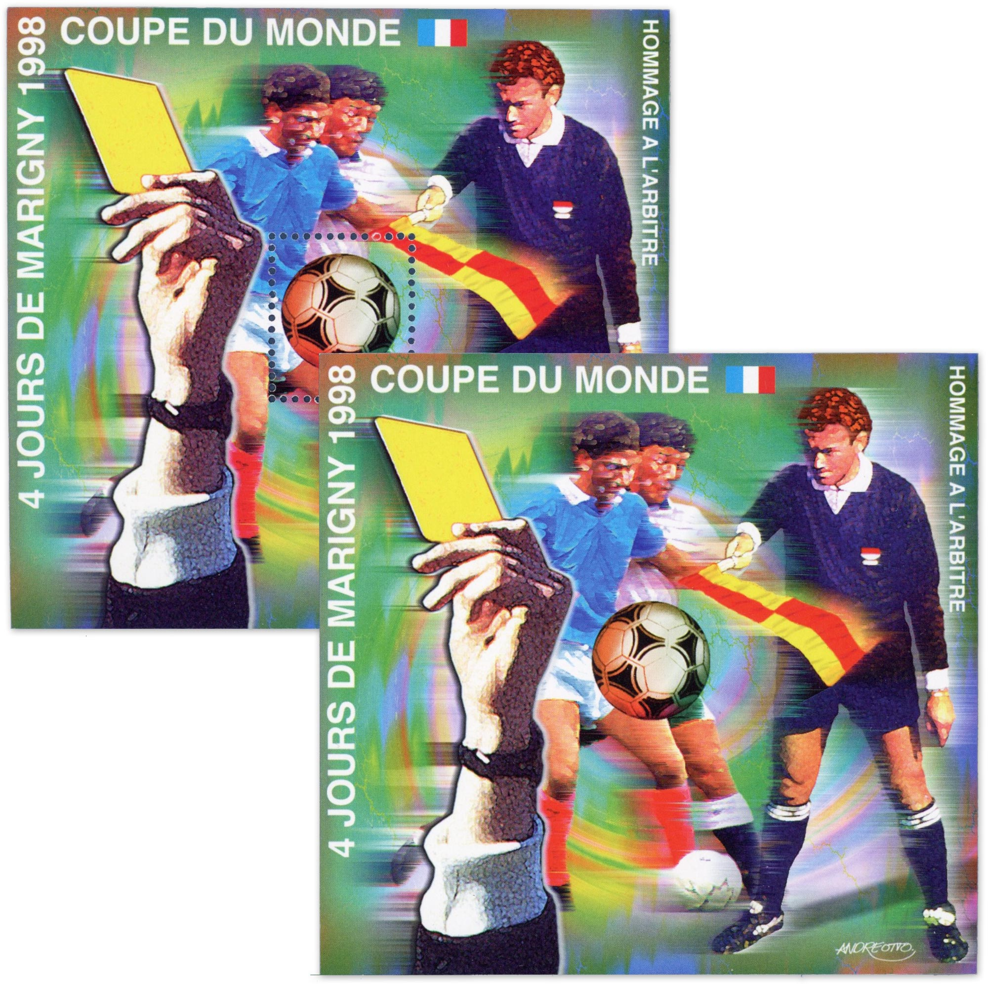 2 BLOCS SOUVENIRS CARRÉ DE MARIGNY N° 10 COUPE DU MONDE DE FOOTBALL 1998 NEUFS**
