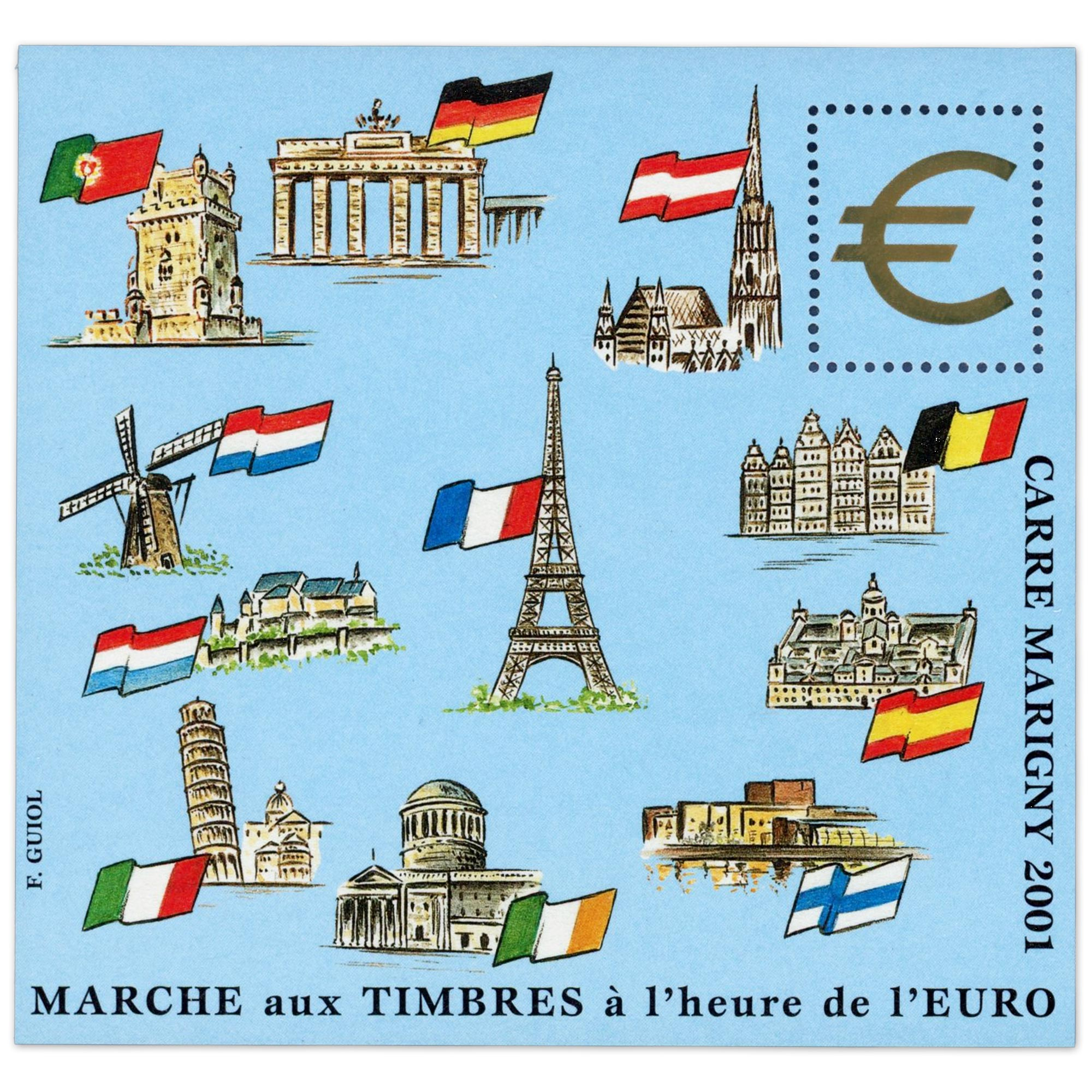 BLOCS SOUVENIRS CARRÉ DE MARIGNY N° 13 L'EURO PAR F. GUIOL, 2 BLOCS NEUFS** 2001