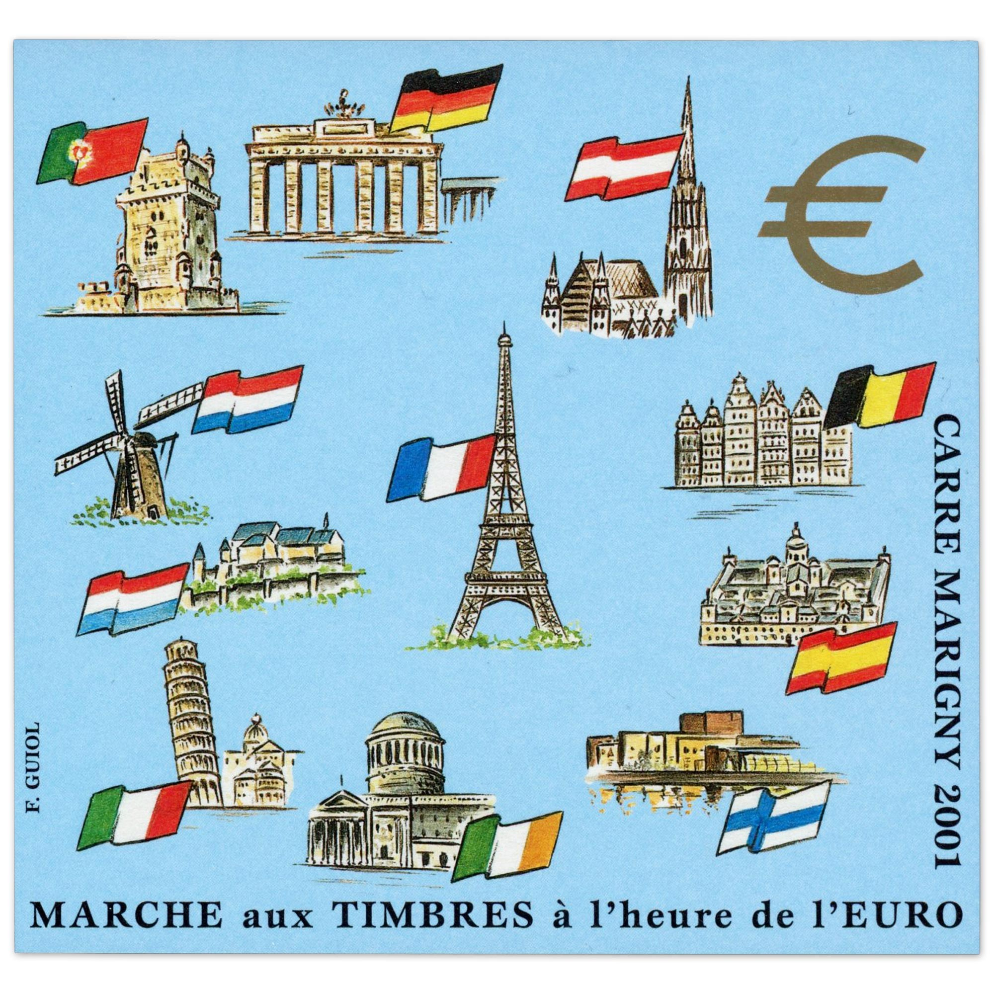 BLOCS SOUVENIRS CARRÉ DE MARIGNY N° 13 L'EURO PAR F. GUIOL, 2 BLOCS NEUFS** 2001
