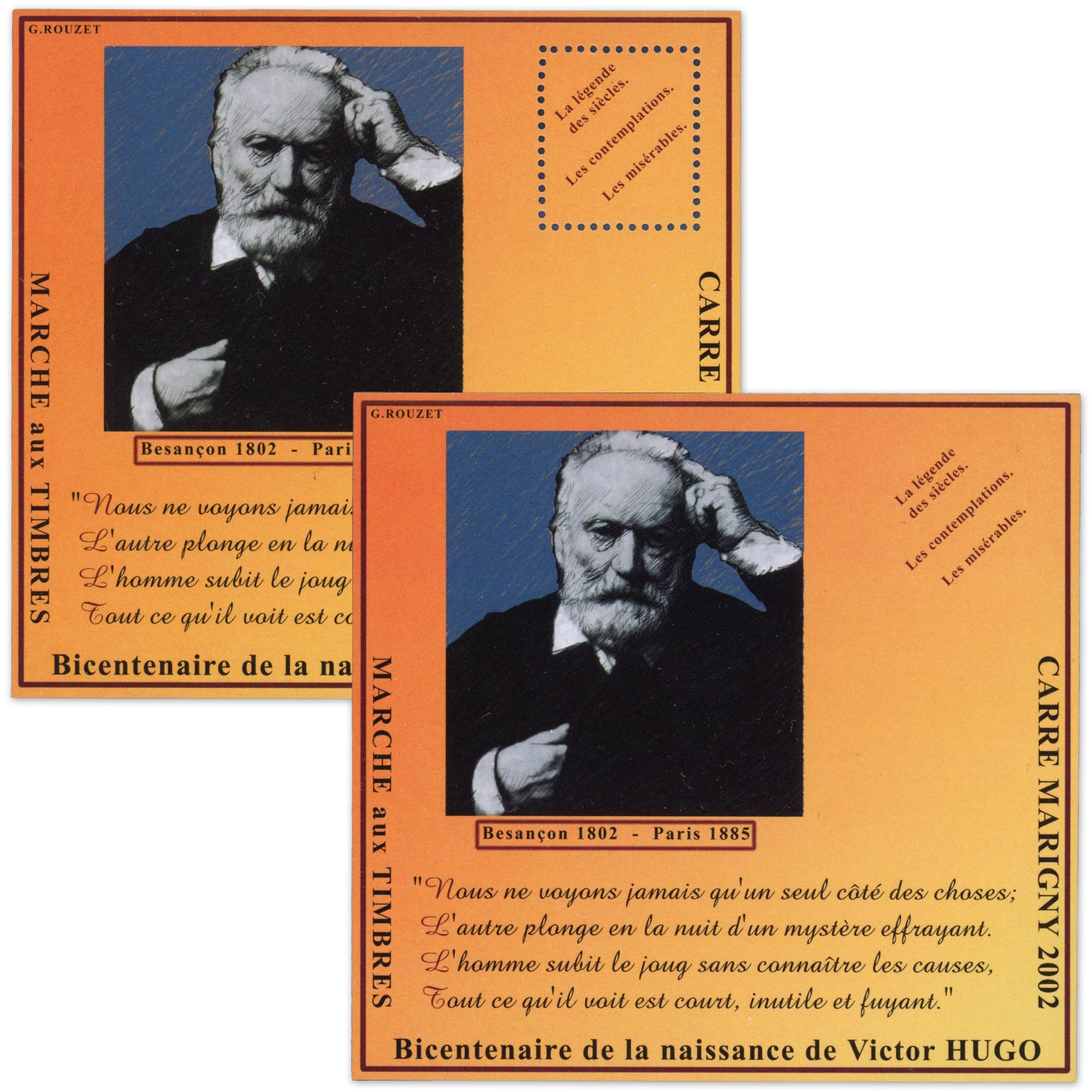BLOCS SOUVENIRS CARRÉ DE MARIGNY N° 14 VICTOR HUGO, 2 BLOCS NEUFS** 2002