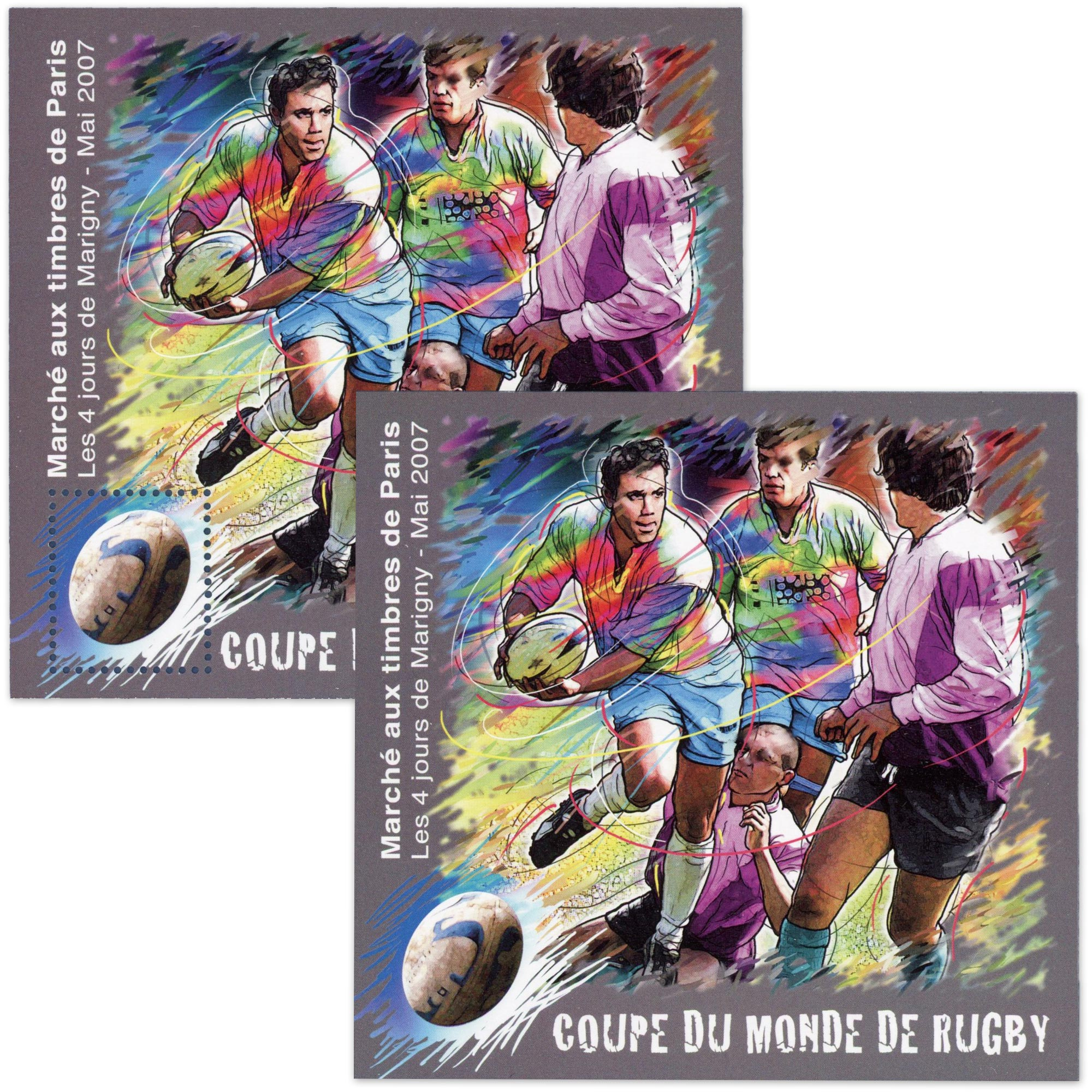 2 BLOCS SOUVENIRS CARRÉ DE MARIGNY N° 19 COUPE DU MONDE DE RUGBY 2007, NEUFS**