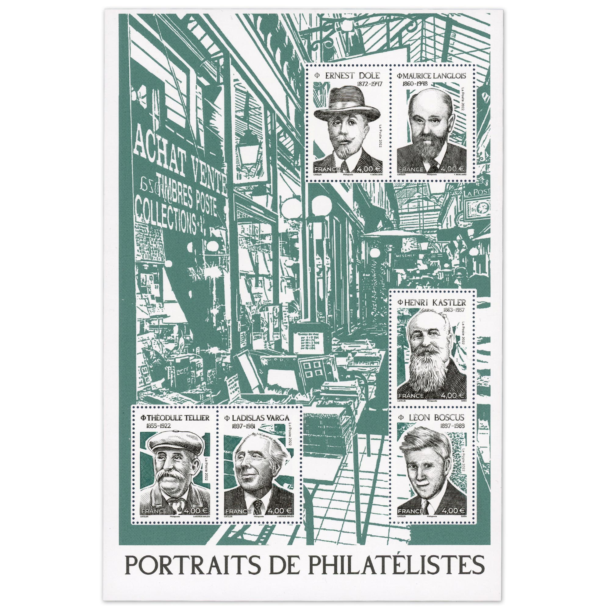 FRANCE, FEUILLET F5601 PORTRAITS DE PHILATÉLISTES, TIMBRES NEUFS** DE 2022