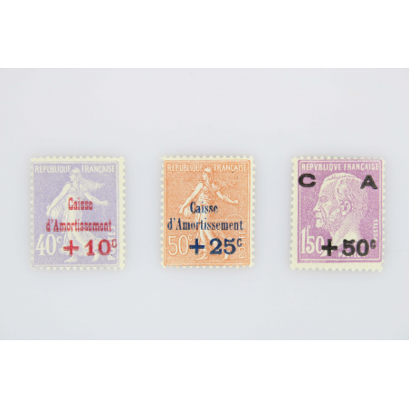 FRANCE CAISSE AMORTISSEMENT 3 TIMBRES N ° 249 A 251 ANNEE 1928 NEUFS SANS CH