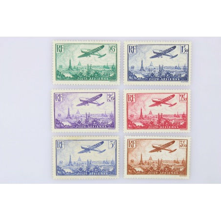 TIMBRES POSTE AERIENNE N° 8 A 13 FRANCE NEUFS AVIONS SURVOLANT PARIS ANNEE 1936