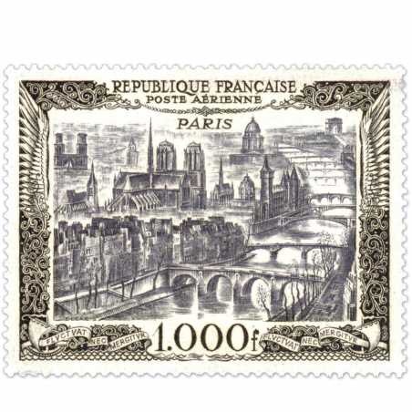 TIMBRE POSTE AERIENNE N° 29 1000 FFR VUE DE PARIS NEUF AVEC CHARNIÈRE 1950