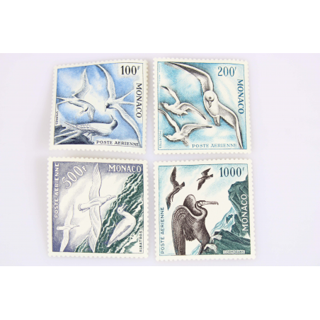 MONACO POSTE AÉRIENNE N° 55 À 58 OISEAUX DE MER DENTELÉS 11, TIMBRES NEUFS* 1955