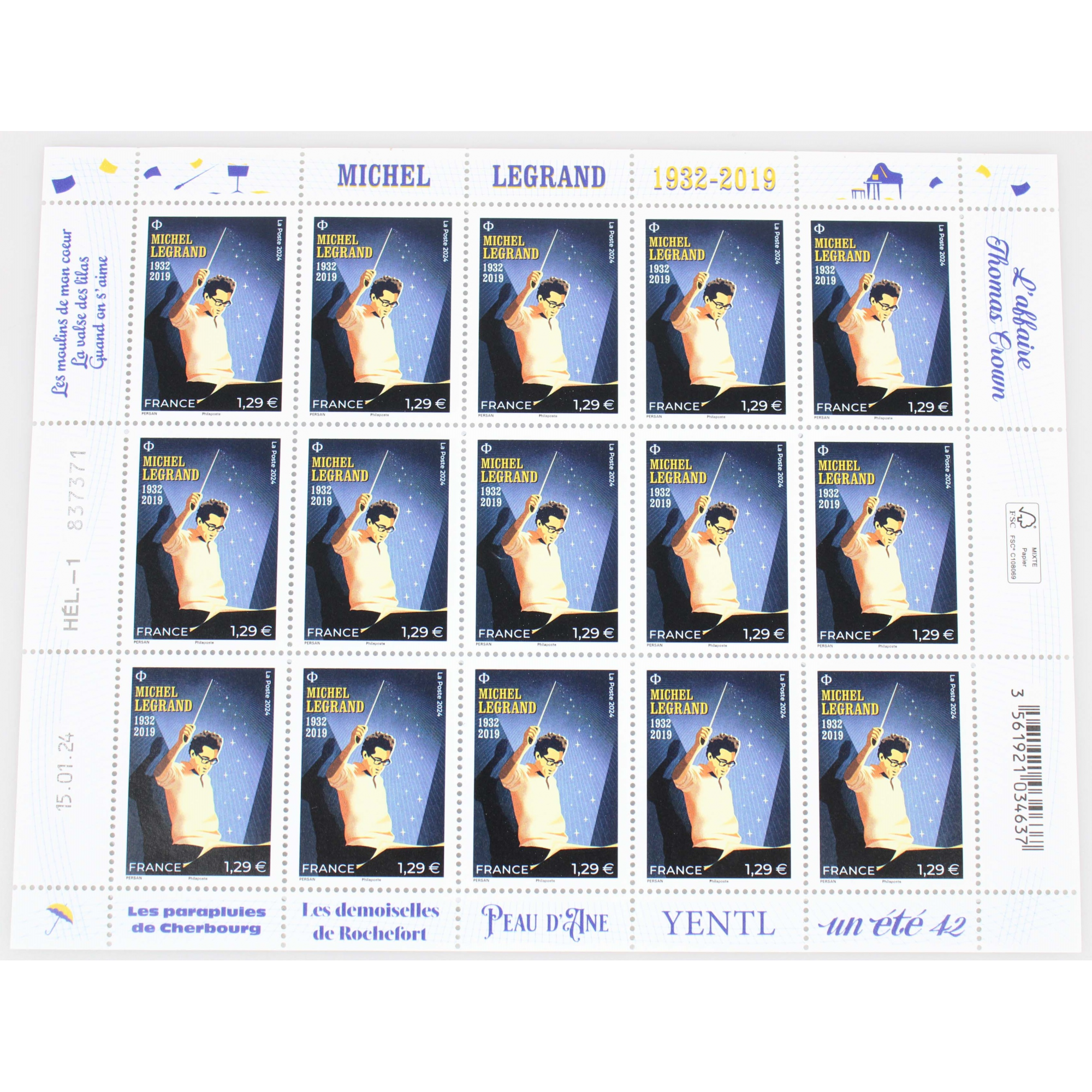 FEUILLET DE FRANCE - MICHEL LEGRAND N° F126 - ANNÉE 2024 TIMBRES NEUFS**