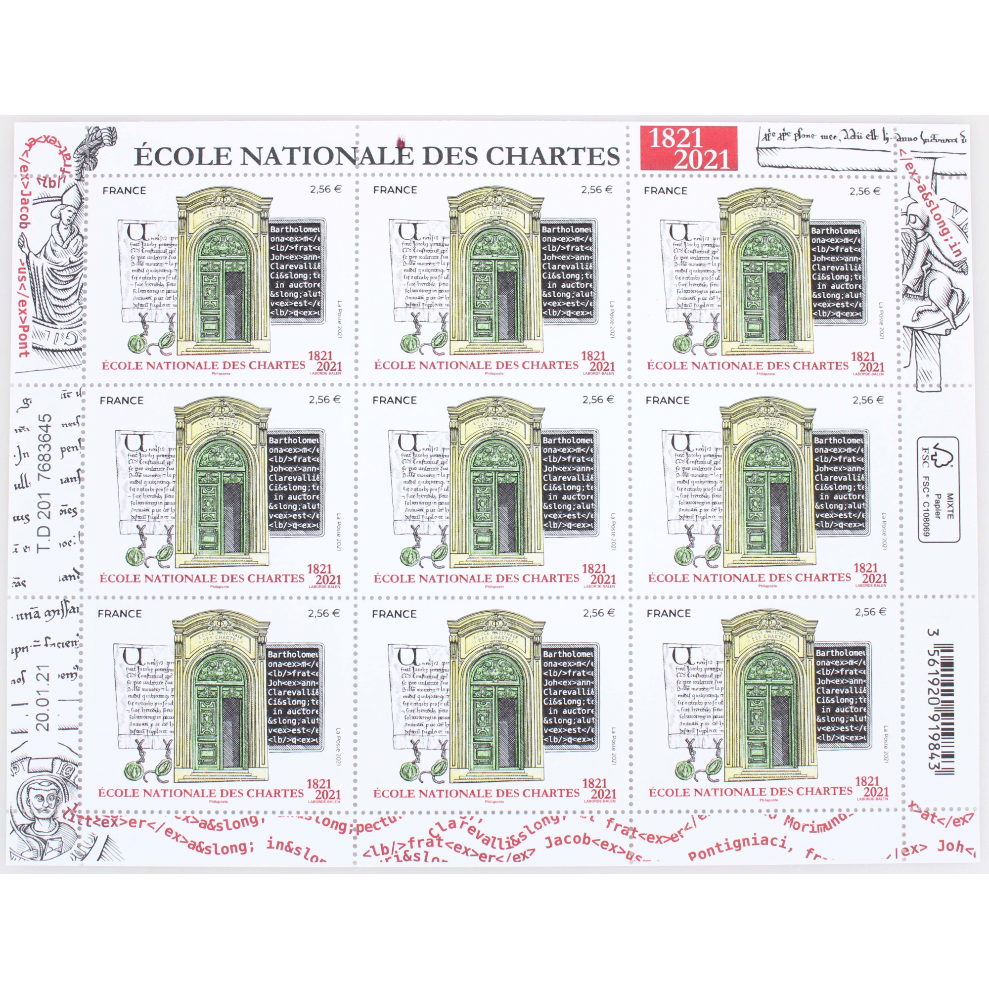 FEUILLET DE FRANCE - ECOLE NATIONALE DES CHARTES N° F14 - TIMBRES NEUFS** 2021