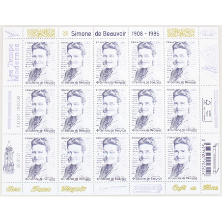 FEUILLET DE FRANCE - SIMONE DE BEAUVOIR N° F16 - ANNÉE 2021 - TIMBRES NEUFS**