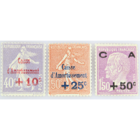 FRANCE SÉRIE CAISSE AMORTISSEMENT N° 249-251, TIMBRES NEUFS SANS CHARNIÈRE 1928