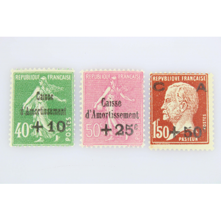 FRANCE SUPERBE SÉRIE CAISSE D'AMORTISSEMENT TIMBRES N° 253 A 255 NEUFS** 1929