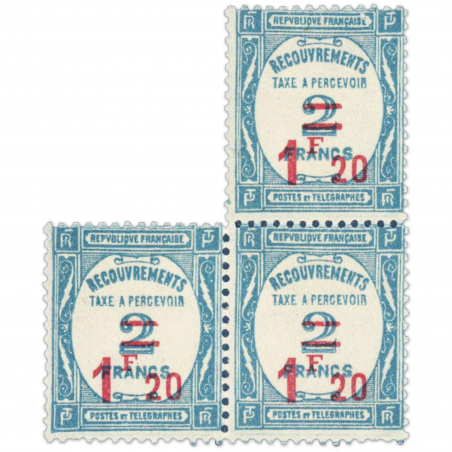 FRANCE TAXE N° 64 TIMBRES DE 1927 SURCHARGÉS, 3 TIMBRES NEUFS** ANNÉES 1929-1931