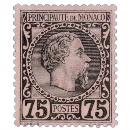 MONACO N° 8 PRINCE CHARLES 3 TIMBRE NEUF AVEC CHARNIÈRE SIGNÉ BRUN ANNÉE 1885