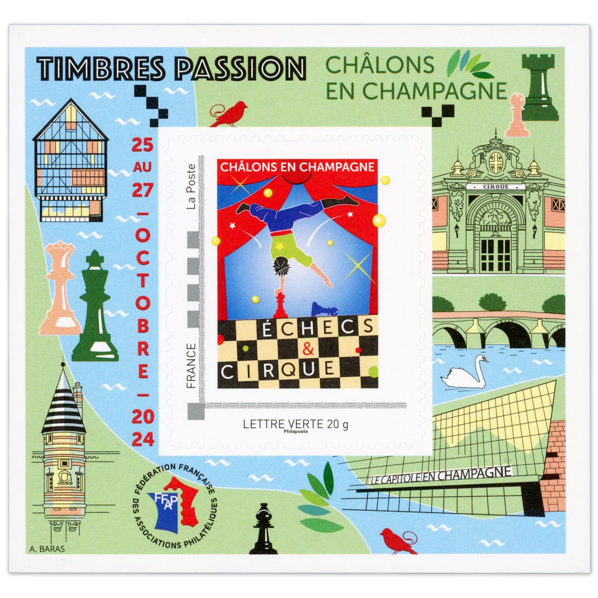 FRANCE BLOC FFAP N°24 "CHALONS EN CHAMPAGNE ÉCHECS ET CIRQUE" AUTOADHÉSIF 2024