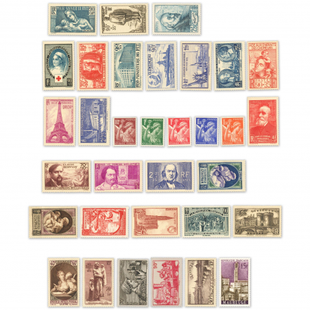 ANNÉE COMPLÈTE DE FRANCE 1939 TIMBRES NEUFS SANS CHARNIÈRE 32 TIMBRES