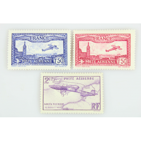 FRANCE POSTE AÉRIENNE N° 5 À 7 TIMBRES NEUFS**, AVION MARSEILLE ET LOUIS BLÉRIOT