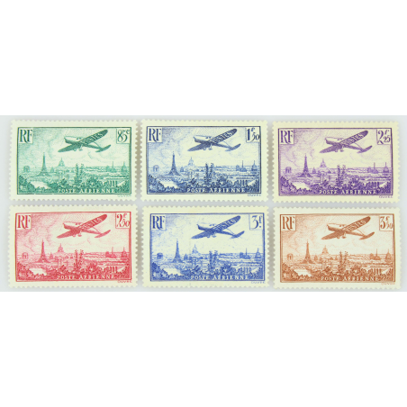 TIMBRES POSTE AÉRIENNE N° 8 A 13 FRANCE NEUFS** AVIONS SURVOLANT PARIS - 1936