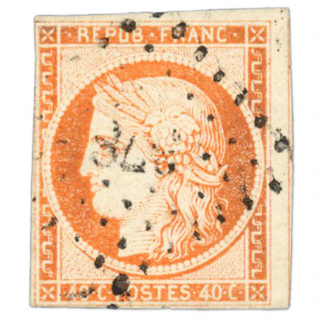 FRANCE TIMBRE N° 5 TYPE CÉRÈS 40C. ORANGE, OBLITÉRÉ, ANNÉE 1850, COTE 500 EUROS