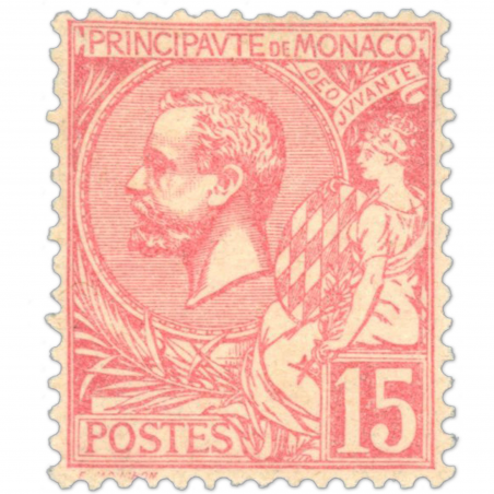 MONACO N° 15 PRINCE ALBERT 1ER, 15C ROSE, TIMBRE POSTE NEUF* 1885 COTE 250 EUROS