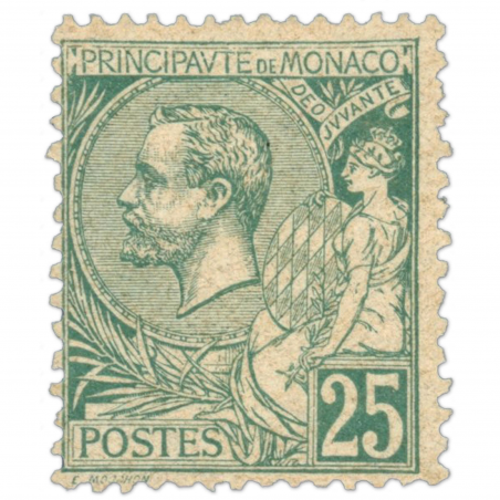 MONACO N° 16 PRINCE ALBERT 1ER, 25C VERT, TIMBRE POSTE NEUF* 1885 COTE 350 EUROS