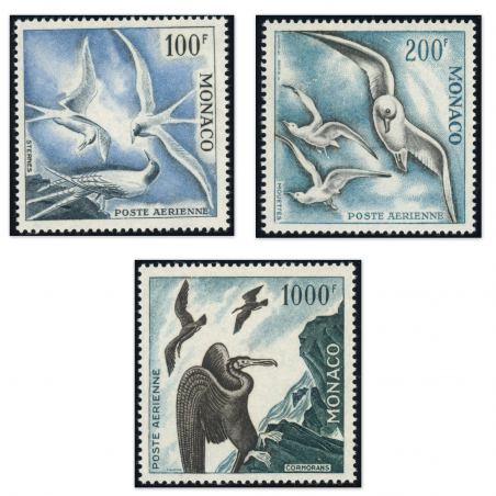 MONACO POSTE AÉRIENNE N° 66-68 OISEAUX DE MER TIMBRES NEUFS* DENTELÉS 13 - 1957