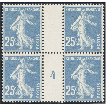 FRANCE MILLÉSIME EN BLOC DE 4, TIMBRES N° 140h SEMEUSE, NEUFS**, 1907