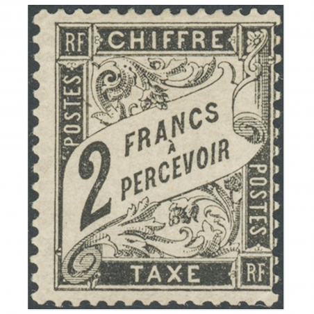 FRANCE TAXE N°23 2f. NOIR, TIMBRE NEUF* SIGNÉ EXPERT CHEZ BRUN, ANNÉE 1882 RARE