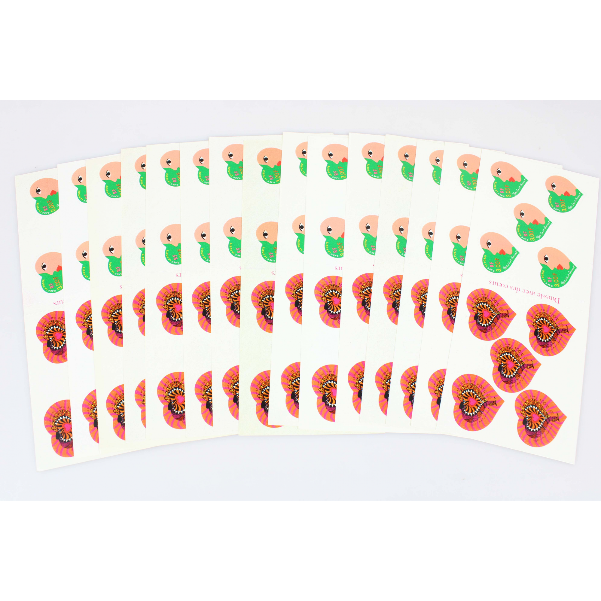 LOT 15 CARNETS AUTOADHÉSIFS BC27 COEURS, TIMBRES NEUFS** 0.46€ X 10, FACIALE 69€