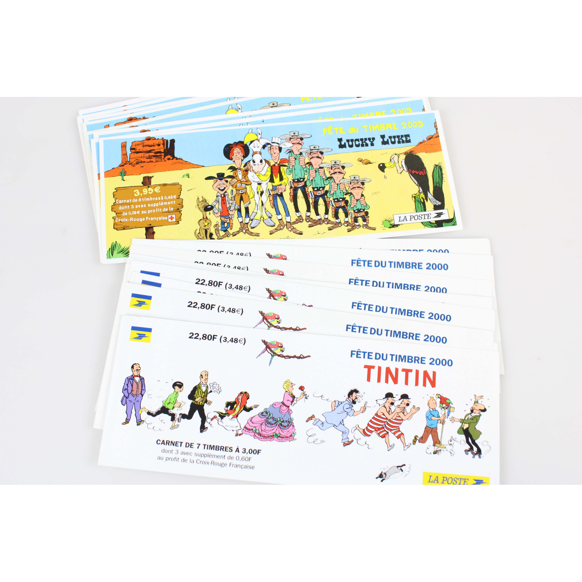 LOT 20 CARNETS TINTIN/LUCKY LUKE TIMBRES 0.46 € POUR AFFRANCHIR, FACIALE 69€