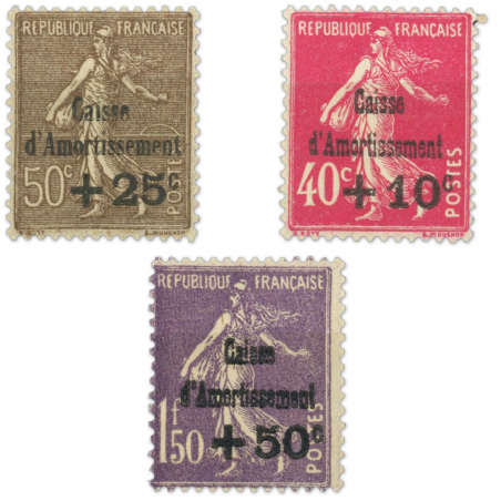 FRANCE SÉRIE CAISSE AMORTISSEMENT N° 266 A 268 TIMBRES NEUFS SANS CHARNIÈRE 1930