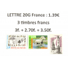 LOT DE 100 AFFRANCHISSEMENTS POUR LETTRES 20G FRANCE AVEC 3 TIMBRES EN FRANCS